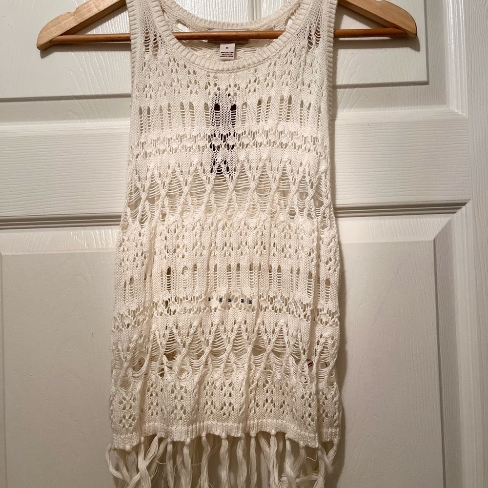 White Fringe Crop Top